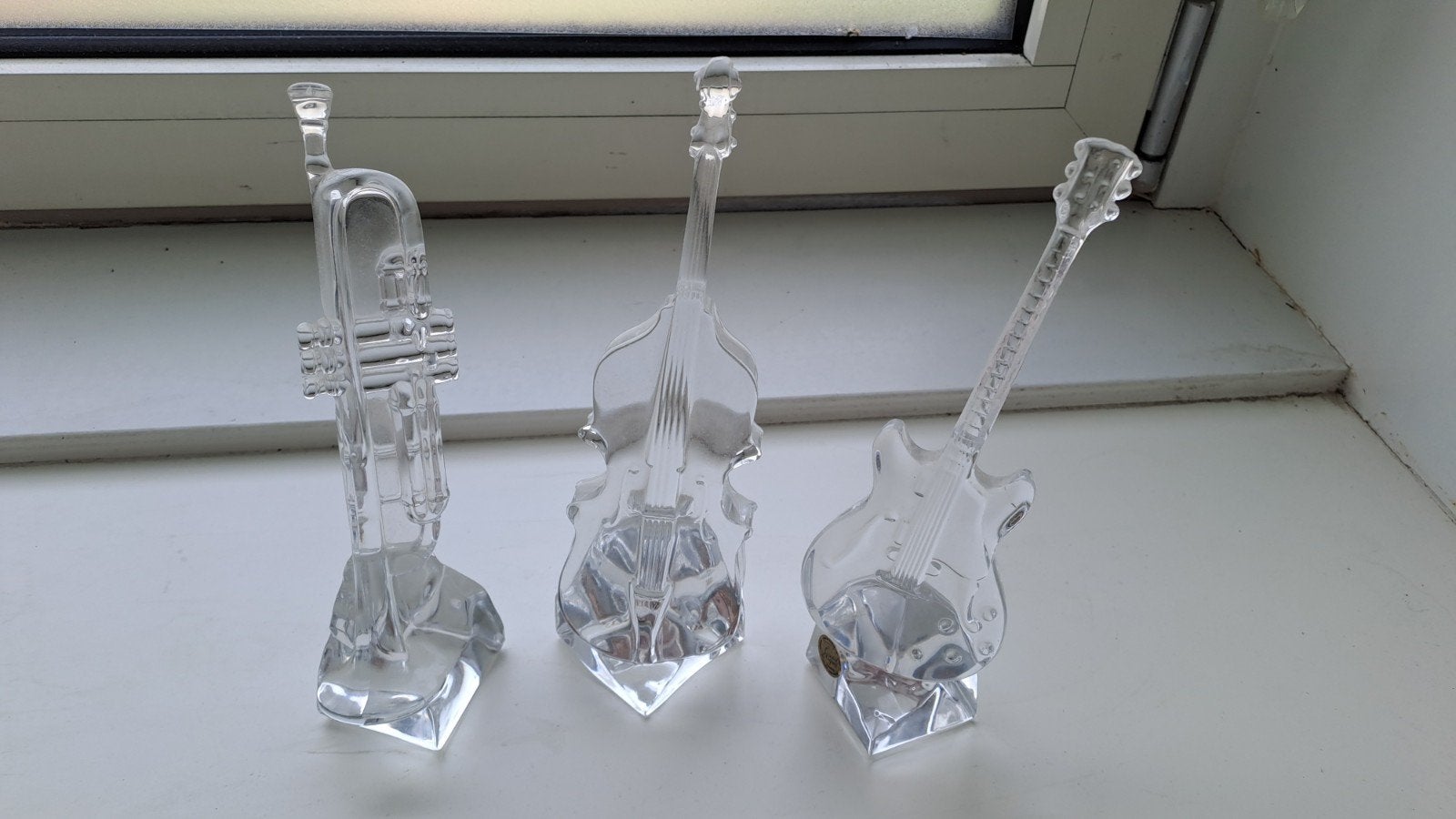 3 Kristallen Muziekinstrumenten - Trompet, Contrabas, Gitaar, Ophalen of Verzenden