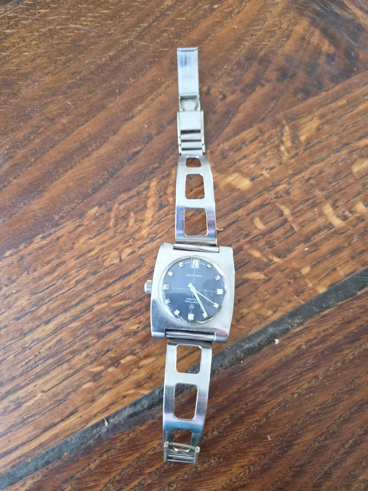 Vintage Certina Argonaut 220 Automatic – Blauwe Wijzerplaat, Staal, Gebruikt, Staal, Polshorloge