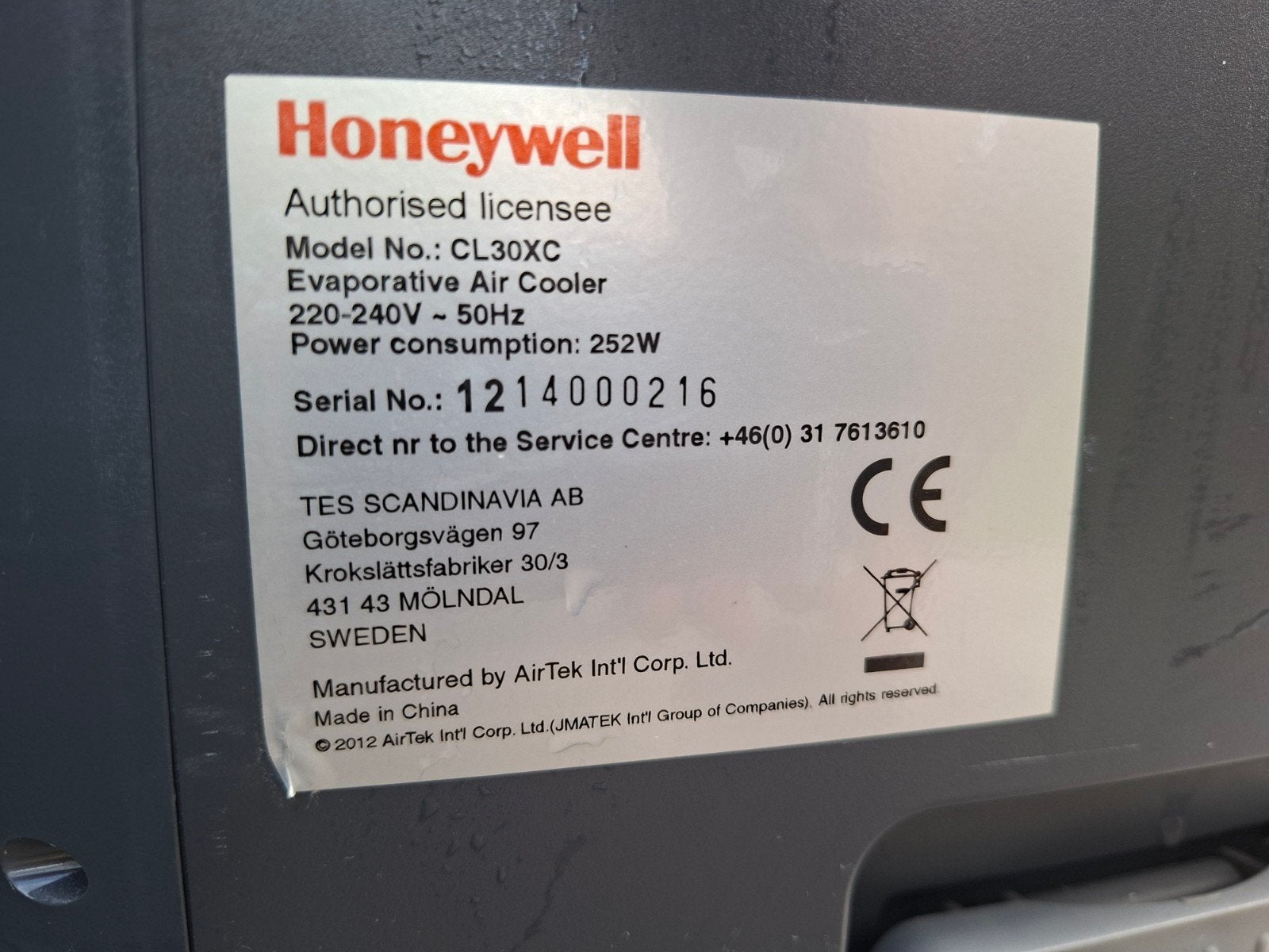 Honeywell CL30XC Aircooler - Mobiele Luchtkoeler, Ophalen, Minder dan 60 m³, 3 snelheden of meer, Afstandsbediening