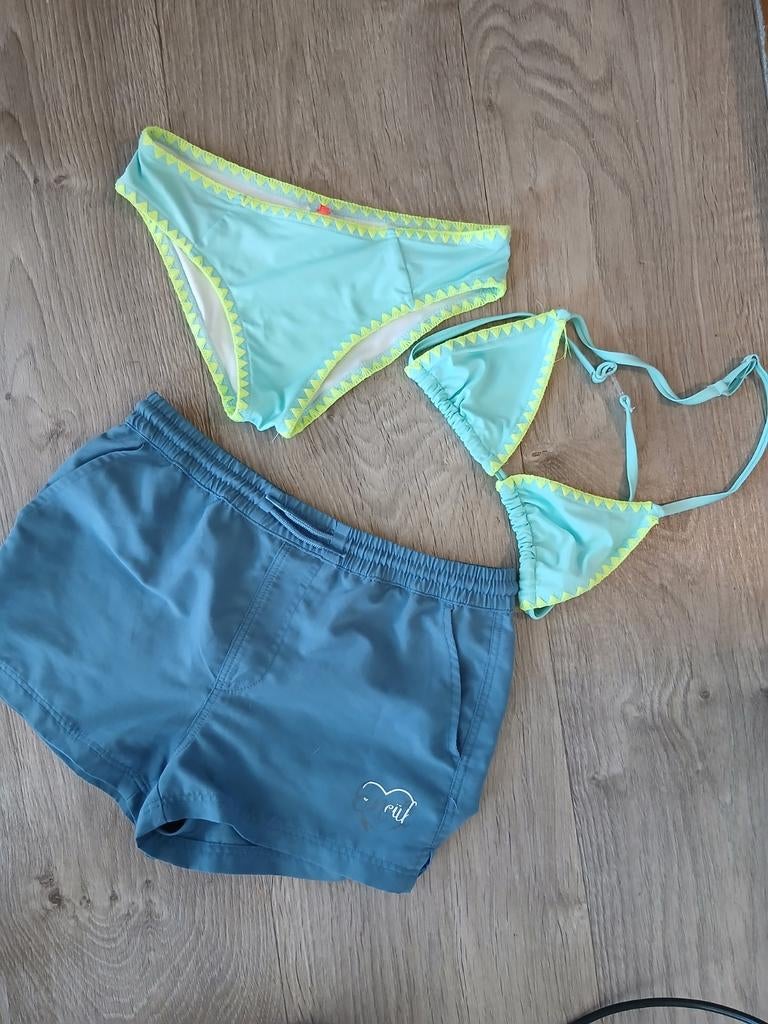 Bikini en zwemshort set - Blauw/Geel maat 152/158 merk oneil, Ophalen