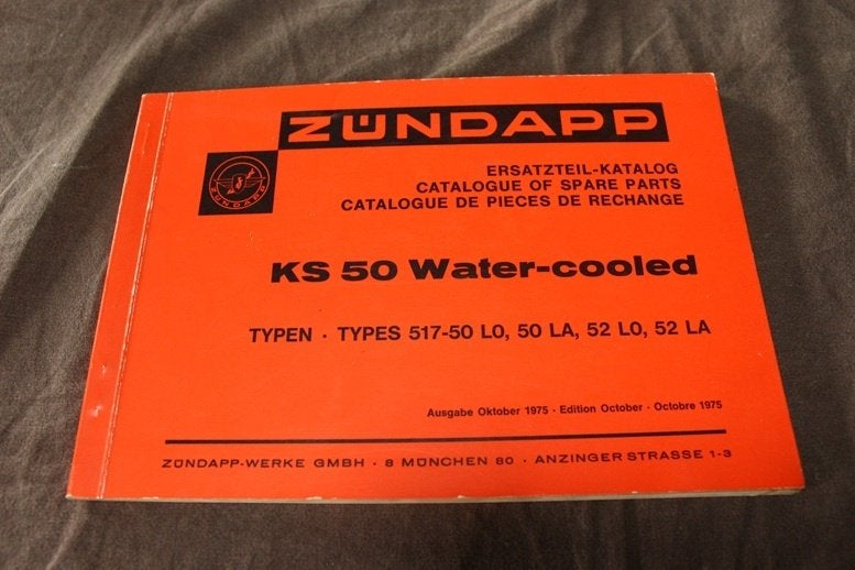 Zündapp KS50 Watercooled typ 517 1975  ersatzteil katalog, Fietsen en Brommers, Ophalen of Verzenden, Zo goed als nieuw