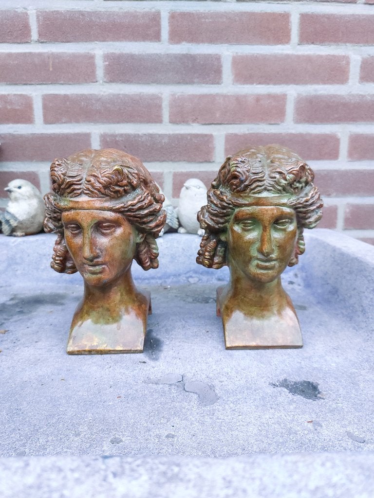 Twee kleine messing beeldjes - kopjes - hoofdjes, Antiek en Kunst, Kunst | Beelden en Houtsnijwerken, Ophalen, Overige onderwerpen