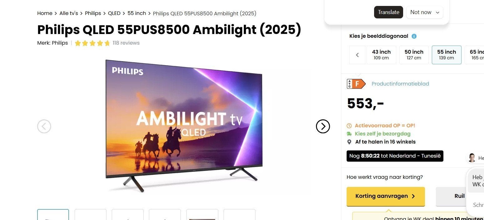 Philips Ambilight 55 inch QLED TV, Ophalen of Verzenden