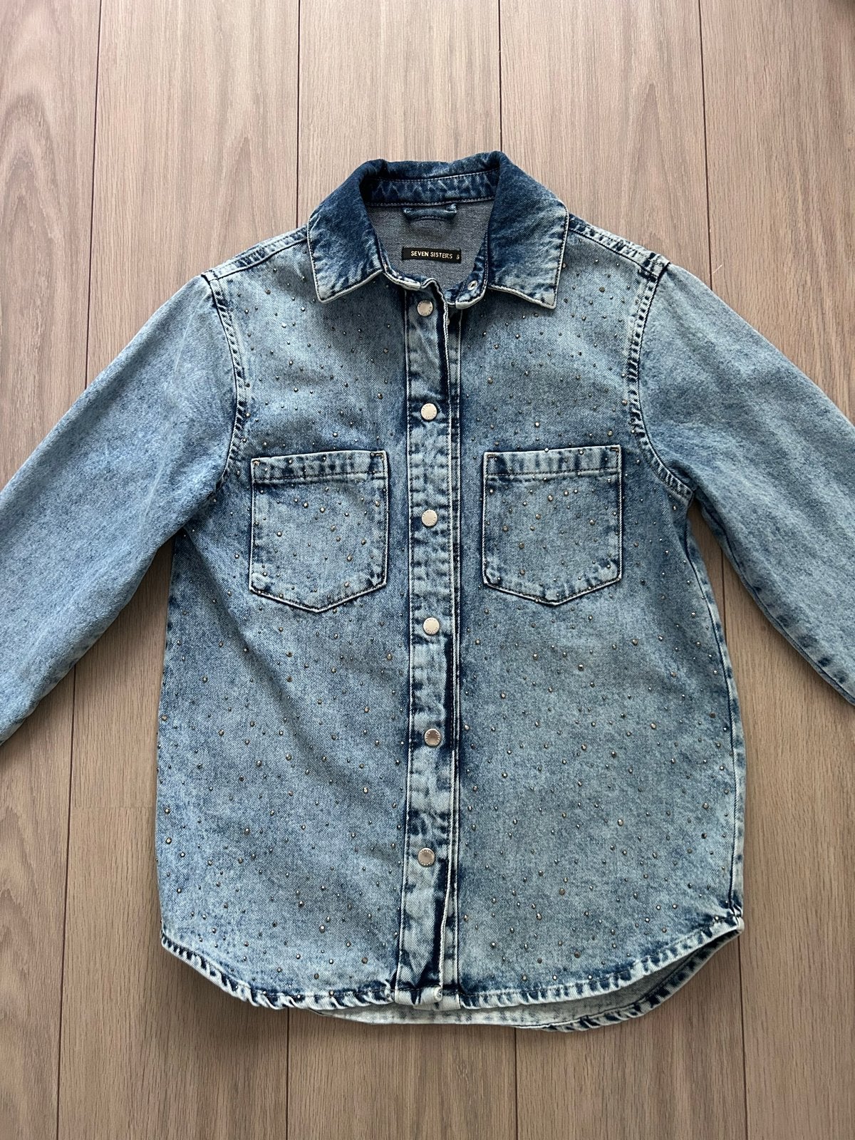 Leuke spijkerblouse met glitter studs, maat S, Ophalen of Verzenden, Zo goed als nieuw, Maat 36 (S), Blauw