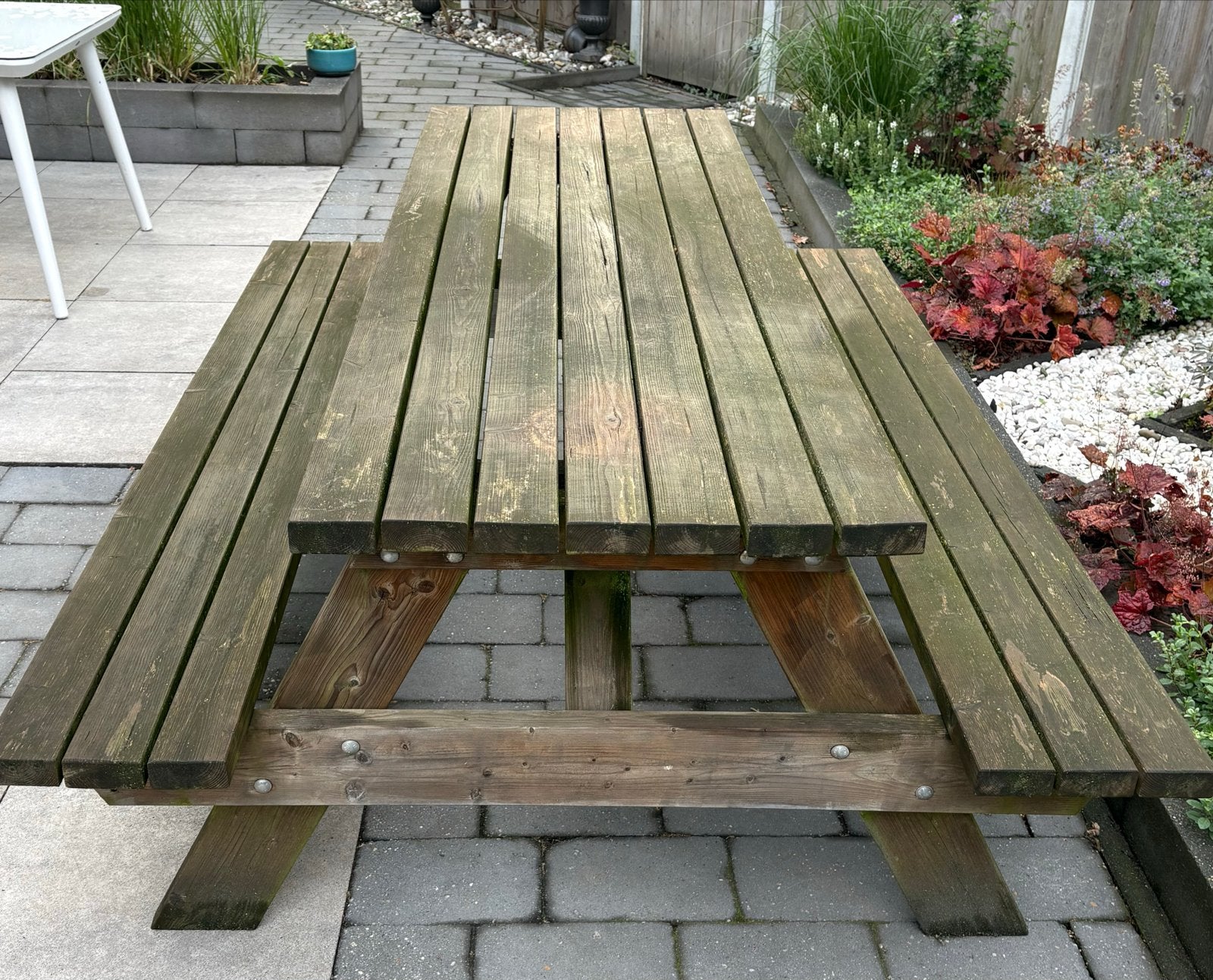 Houten picknicktafel voor buiten, Tuin en Terras, Picknicktafels, Ophalen, Gebruikt, Rechthoekig, Hout