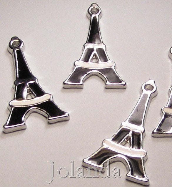 0762 Zilver Kleurige Zwart Gekleurde Eiffeltoren Bedels, Overige merken, Overige materialen, Nieuw, Ophalen of Verzenden
