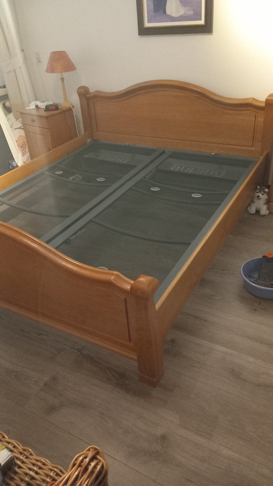 Eikenhouten tweepersoons bed, Ophalen, Gebruikt, 210 cm, Tweepersoons