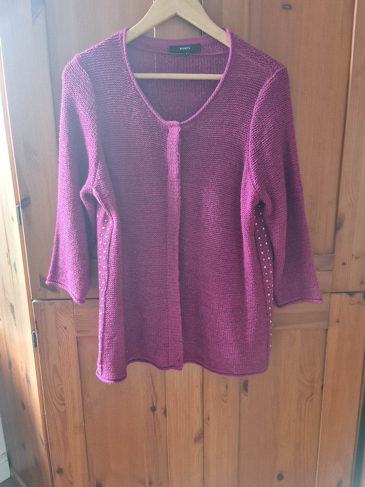 Bonita vest L, fuchsia gebreid met studs, Kleding | Dames, Maat 42/44 (L), Bonita, Ophalen of Verzenden, Roze
