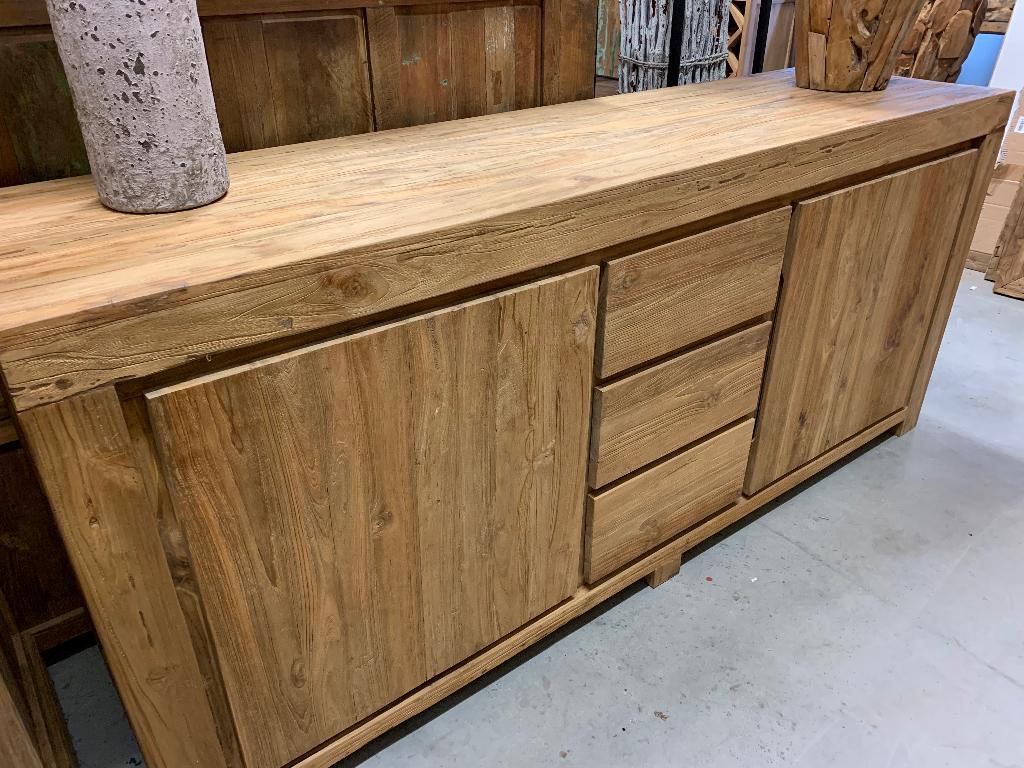 TV dressoir 180, geborsteld gerecycled teak, audiomeubel, 150 tot 200 cm, Teakhout, Nieuw, Ophalen of Verzenden
