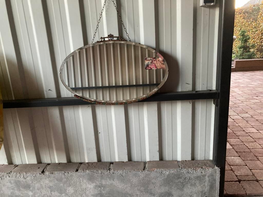 Antieke Spiegel met Ketting, Huis en Inrichting, Woonaccessoires | Spiegels, Minder dan 50 cm, Gebruikt, Ophalen of Verzenden