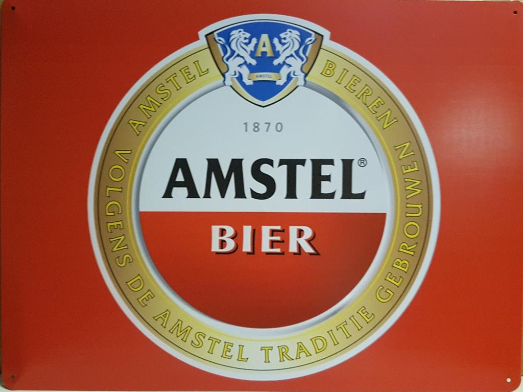 Amstel Bier logo rood reclamebord van metaal wandbord deco, Verzamelen, Biermerken, Ophalen of Verzenden, Nieuw, Reclamebord, Plaat of Schild