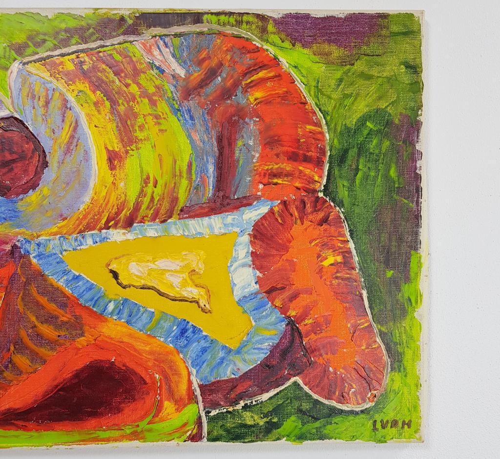 Abstract modern schilderij L.vd Heuvel doek cobra ’60 uniek, Antiek en Kunst, Ophalen of Verzenden