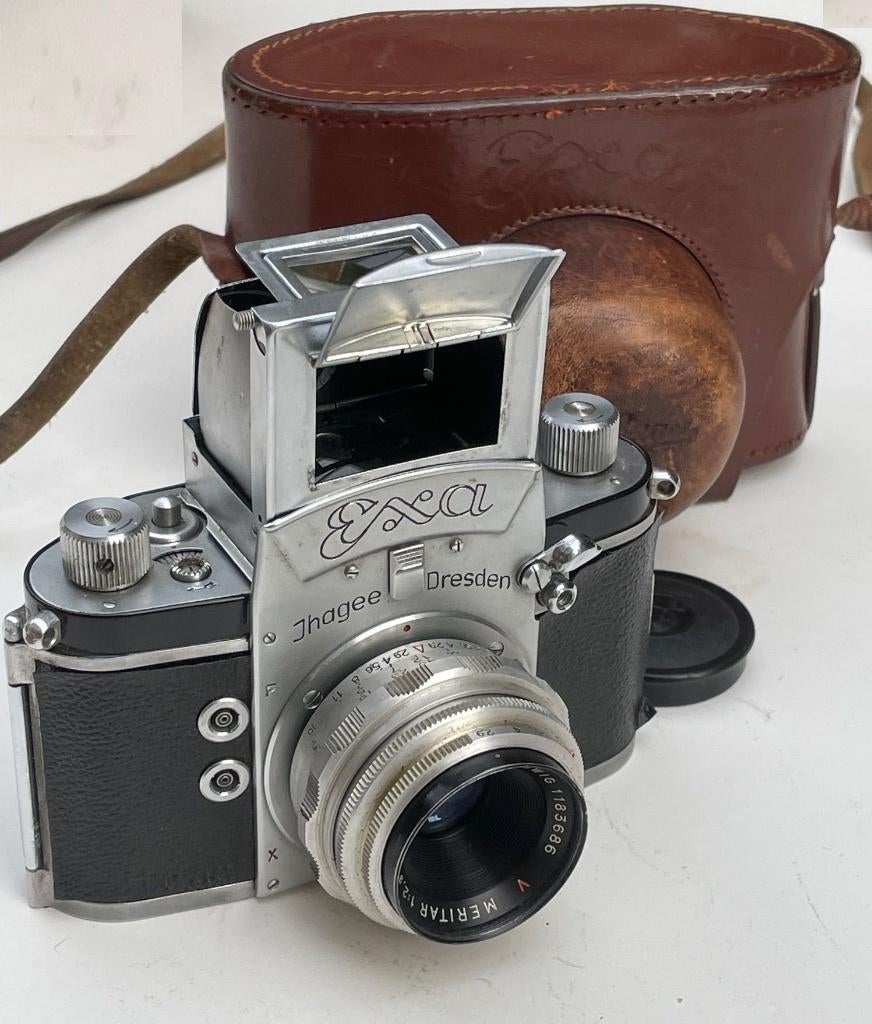 Exa 1 met E. Ludwig Meritar 50mm f2.9 (Waist Level Finder), Ophalen of Verzenden, Compact, Overige Merken