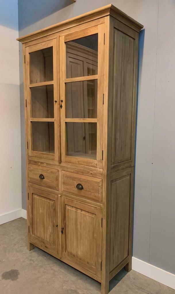 Massief teakhouten buffetkast 100cm breed, Met deur(en), 200 cm of meer, Teakhout, Nieuw