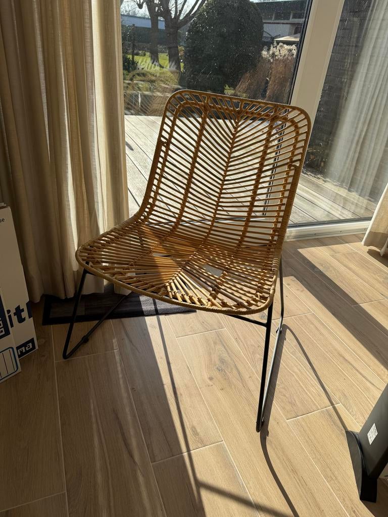 Rotan stoel met metalen poten van De Troubadour, Ophalen, Gebruikt, Bruin, Metaal