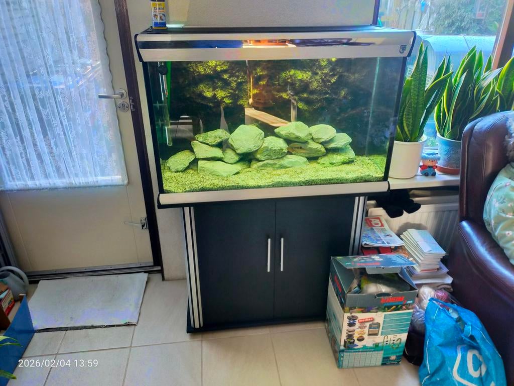 Trofis aquarium 100x55x40 cm glasmaat, Ophalen, Gebruikt, Gevuld zoetwateraquarium