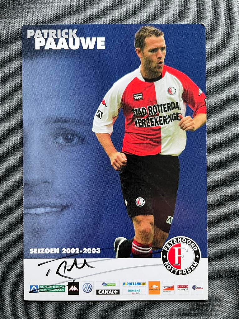 Feyenoord spelerskaart Paauwe met handtekening, Ophalen of Verzenden, Zo goed als nieuw, Feyenoord, Spelerskaart