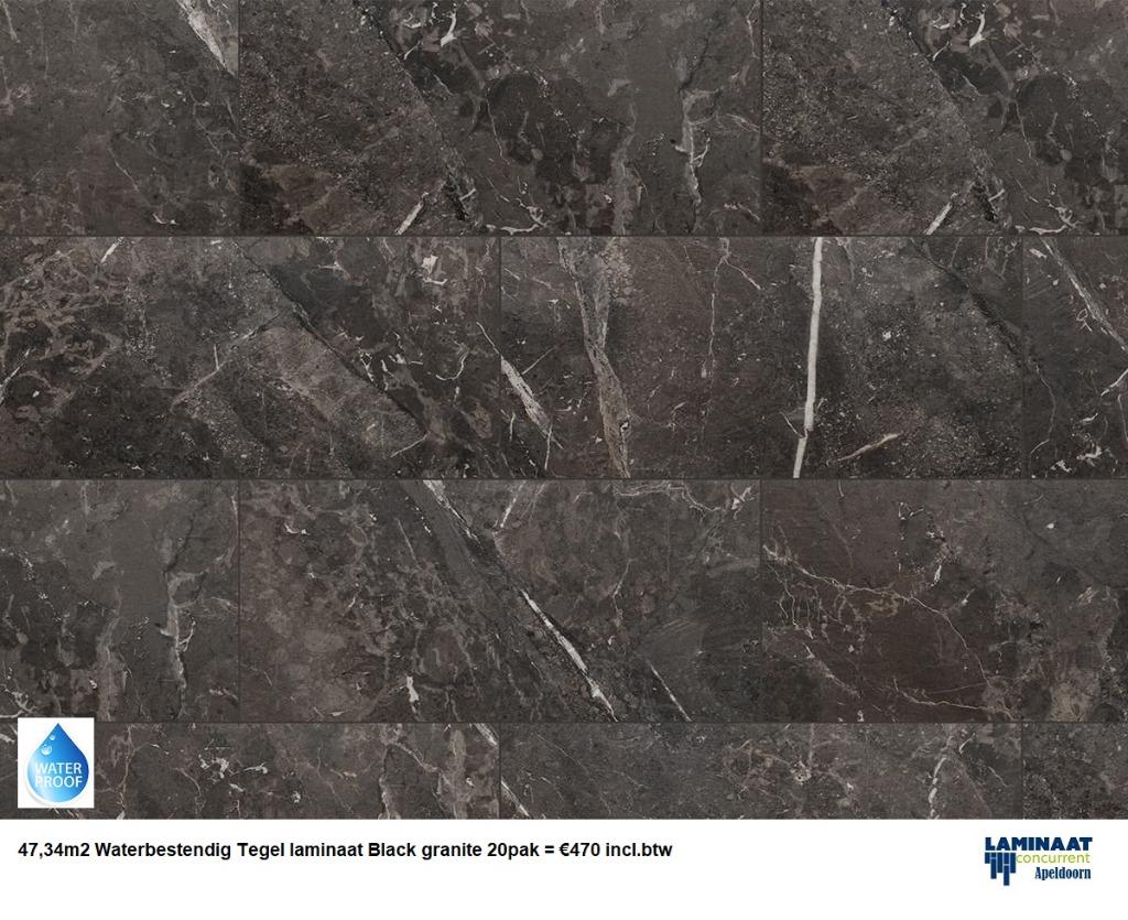 47,34m2 Waterbestendig Tegel laminaat Black granite = €470, Zwart, Nieuw, Ophalen of Verzenden, 25 tot 50 m²