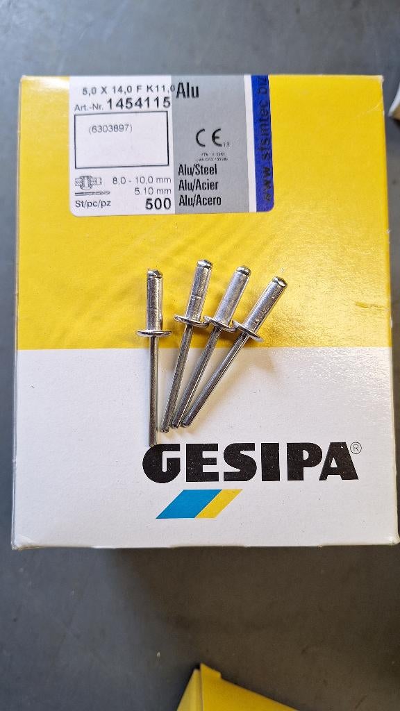 Gesipa 5,0x14,0 Popnagels Blindklinknagels 5x14 Alu. NIEUW!, Nieuw, Ophalen of Verzenden, ., .