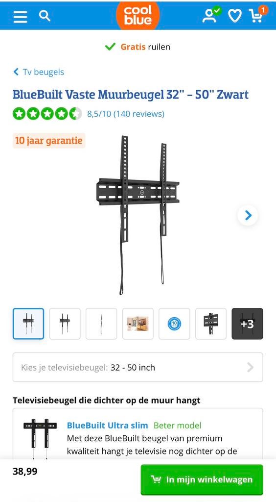 Tv Beugel BlueBuilt 32-50 inch, Ophalen, Zo goed als nieuw