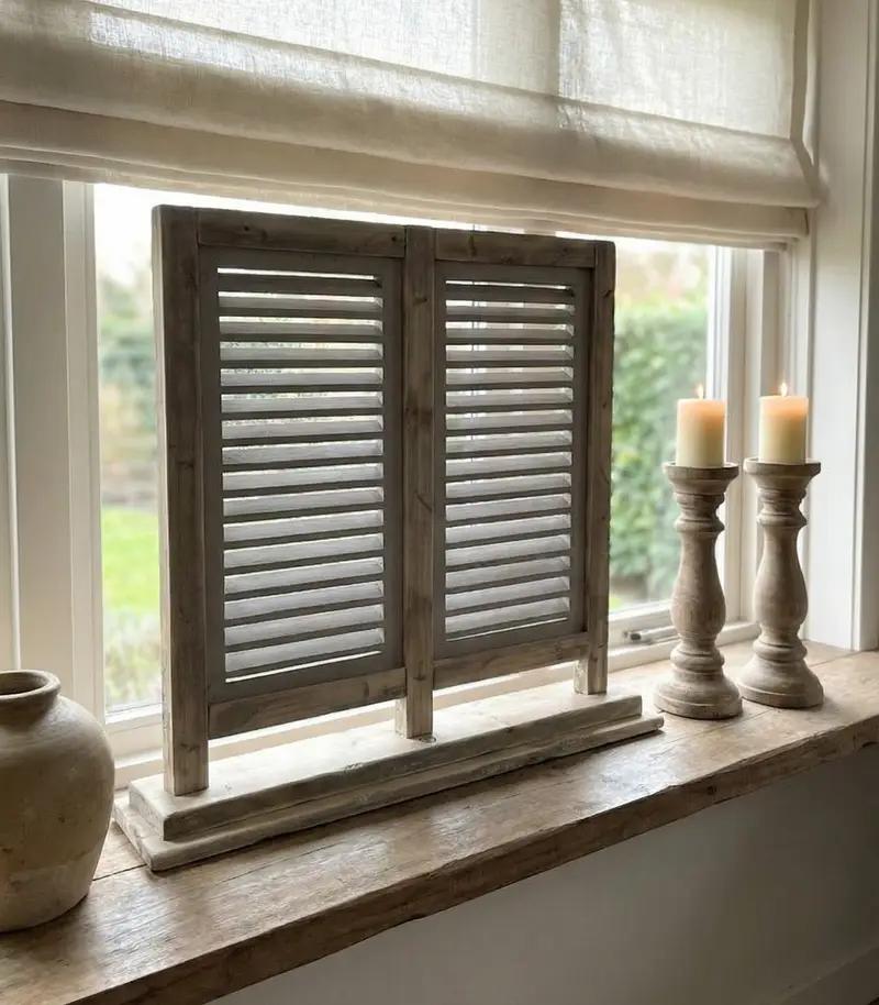 Dubbele louvreluiken op voet - lichtgrijs-naturel - 70 cm, Nieuw, Ophalen of Verzenden, Nvt, Nvt