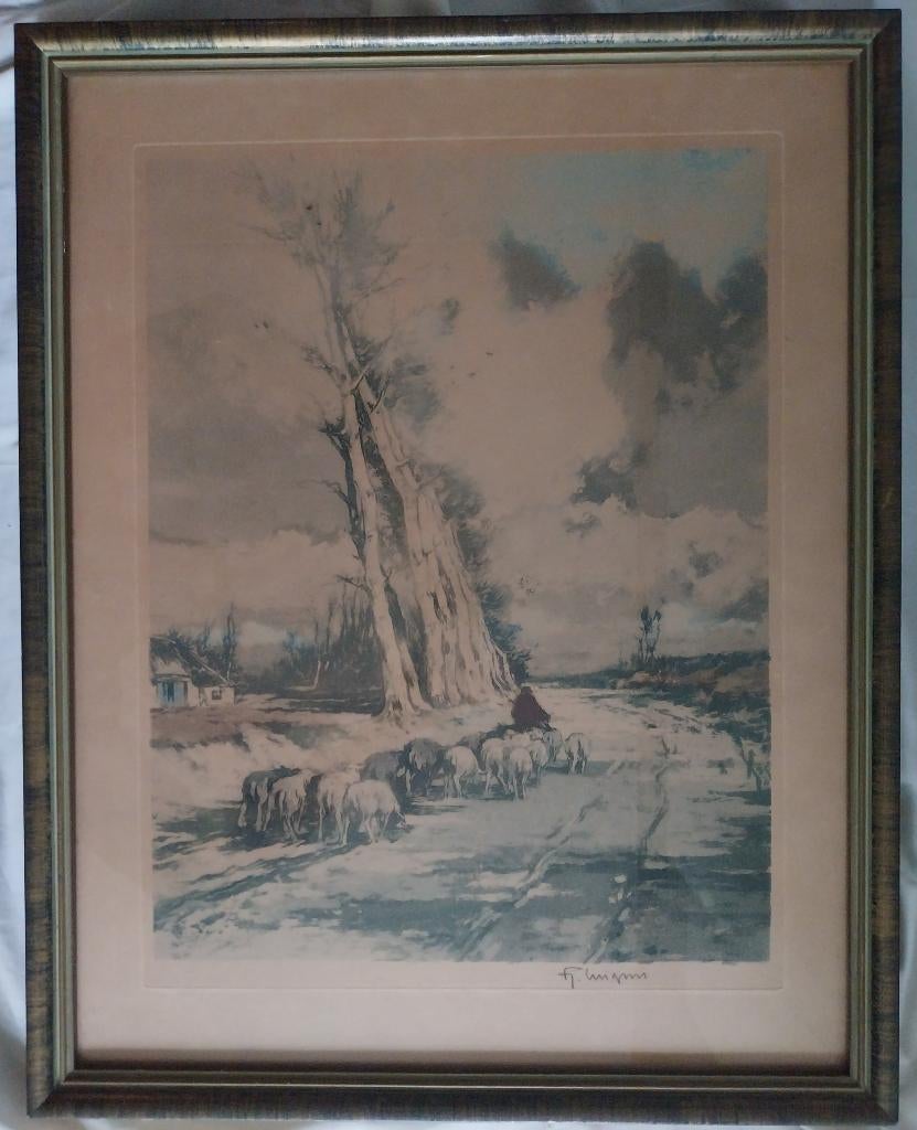 Ferdinand Luigini (1870-1943) - Terugkeer vd schapen - 1920, Antiek en Kunst, Kunst | Etsen en Gravures, Ophalen
