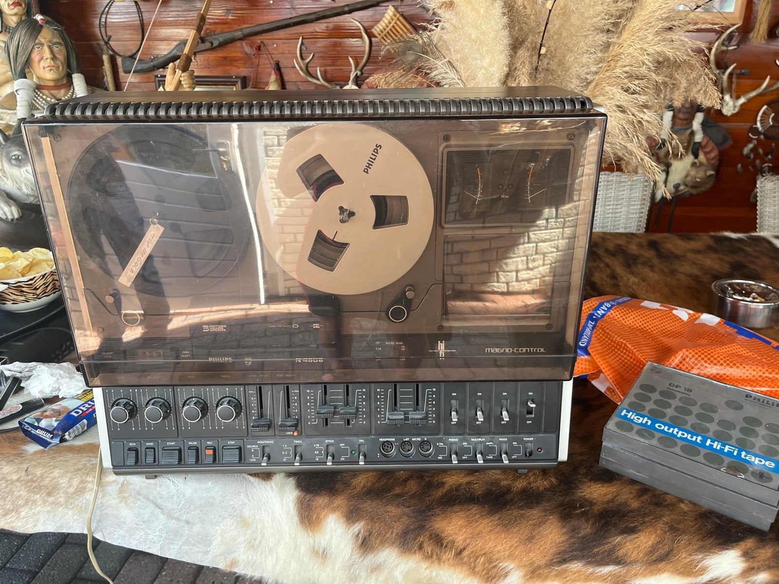 Philips N4506  Bandrecorder met stofkap en banden, Ophalen, Bandrecorder, Met stofkap