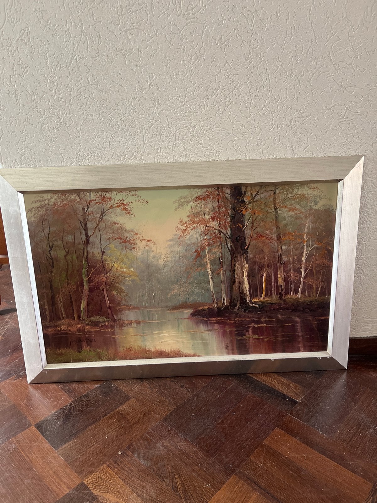 Schilderij Herfstlandschap met Water en Bomen, Antiek en Kunst, Kunst | Schilderijen | Klassiek, Ophalen, Doek, Realistisch, Gesigneerd