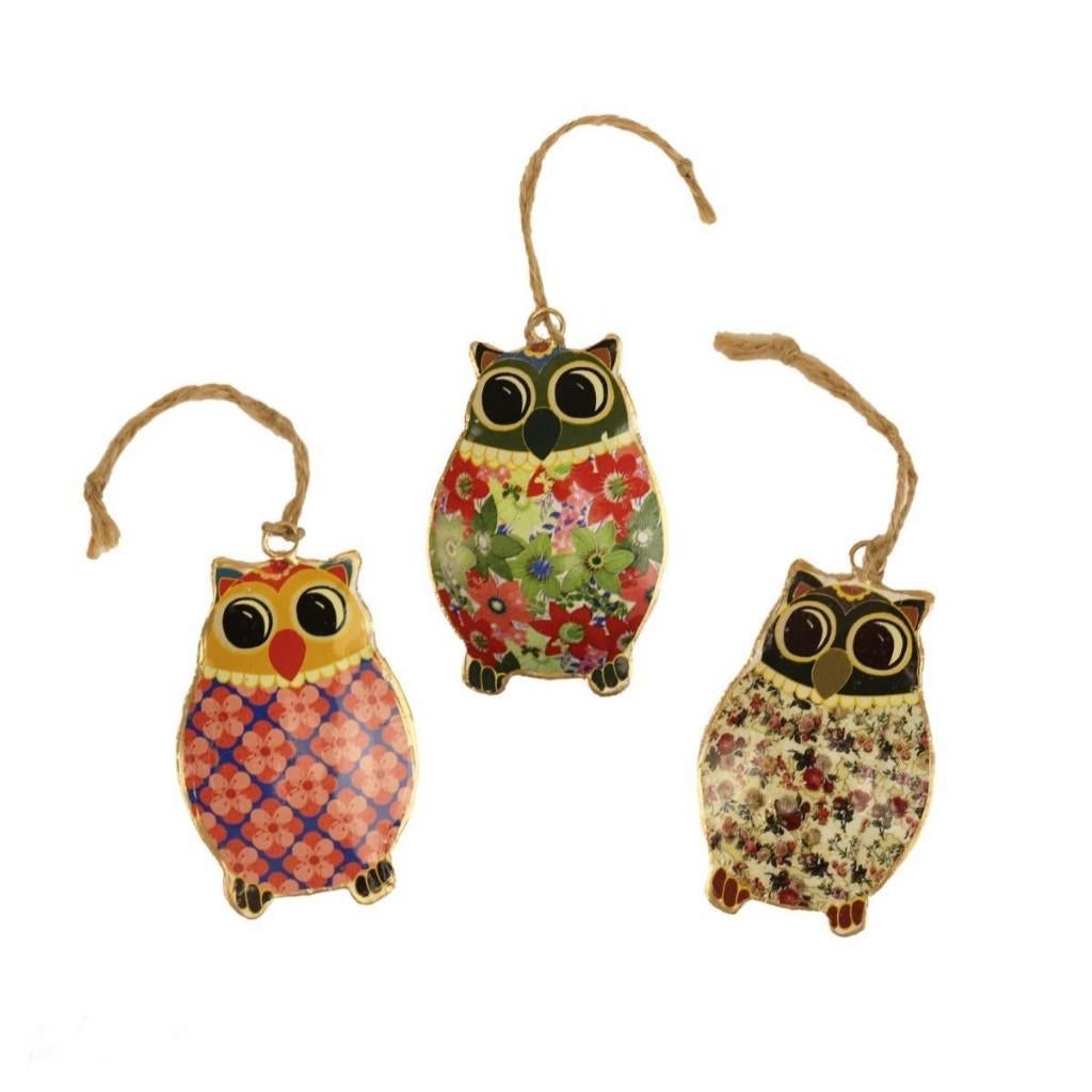 set van 3x metalen uiltjes leuk als kado, Meerkleurig, -, -, Nieuw