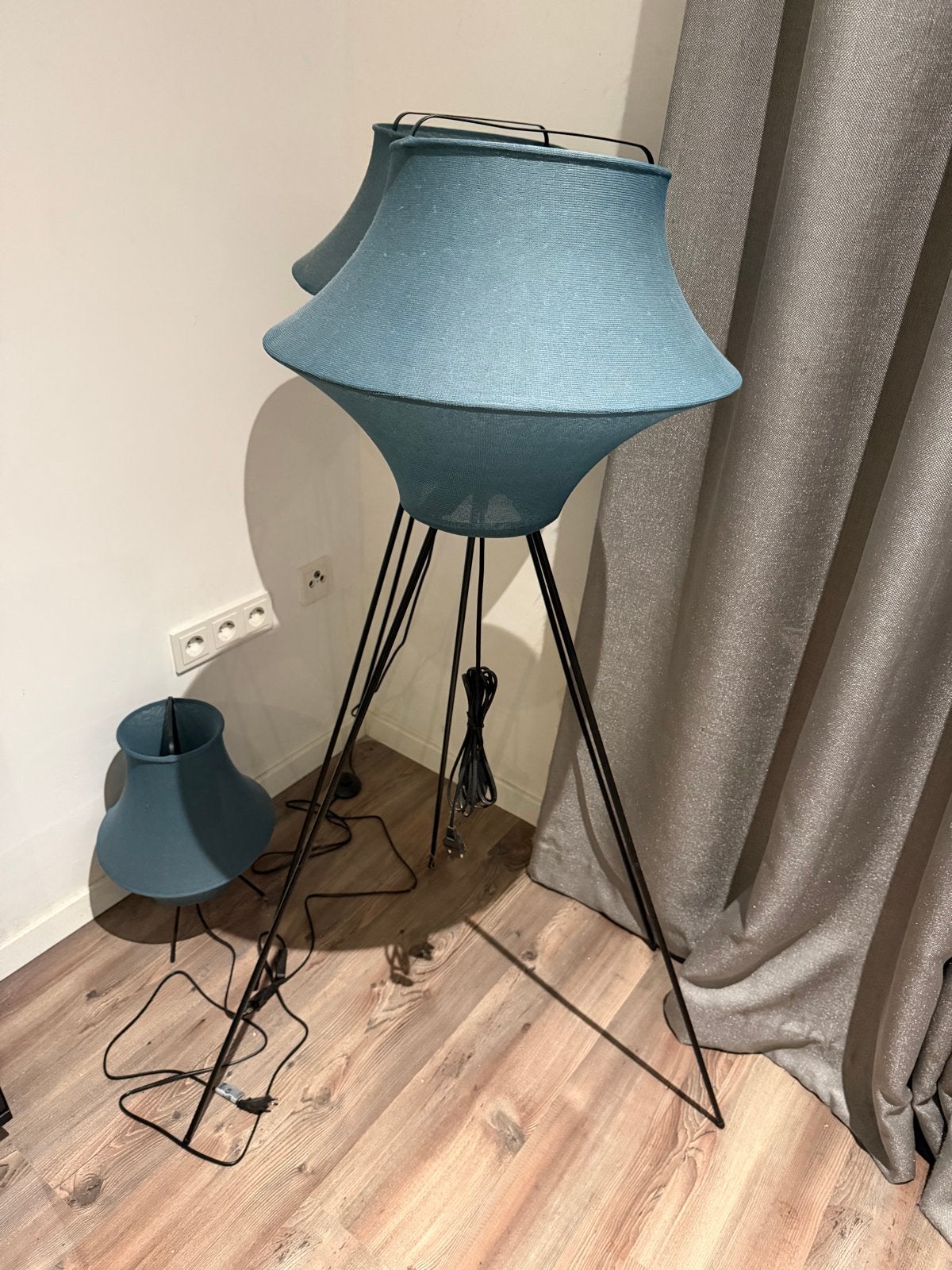 Set van 3 staande lampen met stoffen kap, Ophalen of Verzenden, Gebruikt, Metaal, 150 tot 200 cm