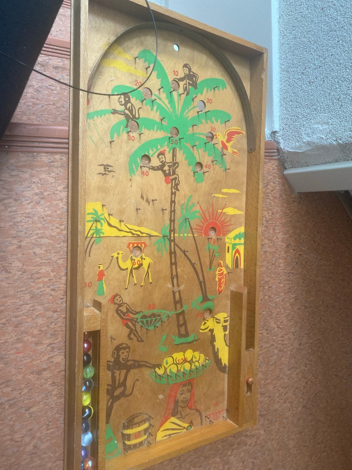 Vintage houten flipperkast met knikkers - Jungle thema, Ophalen, Gebruikt, Jongen of Meisje