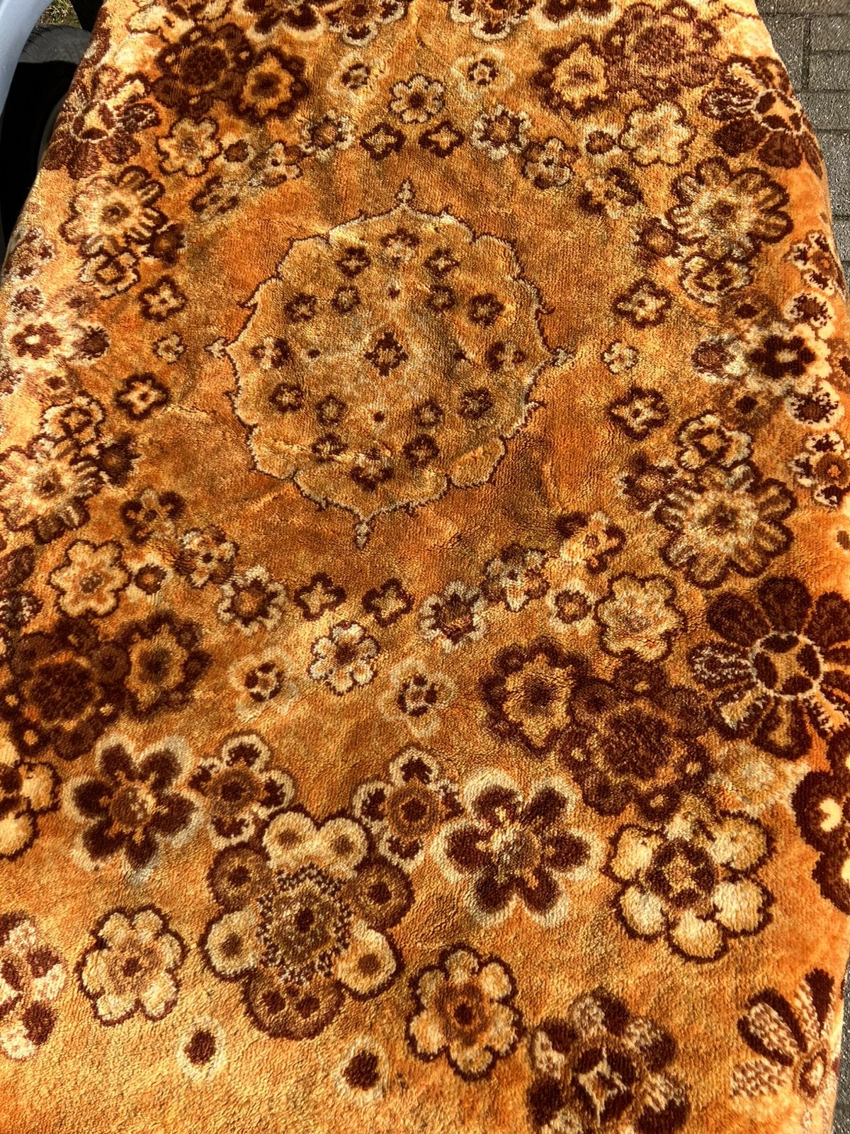 Vintage Tafelkleed / vloerkleed 170x140 cm, 100 tot 150 cm, Bruin, Ophalen of Verzenden, Zo goed als nieuw
