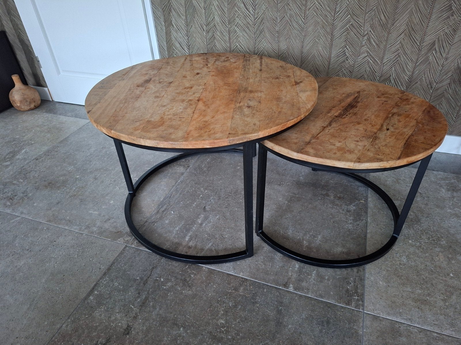 2 ronde salontafels, Ophalen, Gebruikt, 50 tot 100 cm, Rond