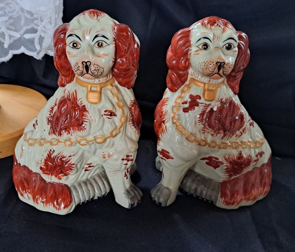 Antieke Staffordshire Honden Beeldjes - Set van 2, Verzenden