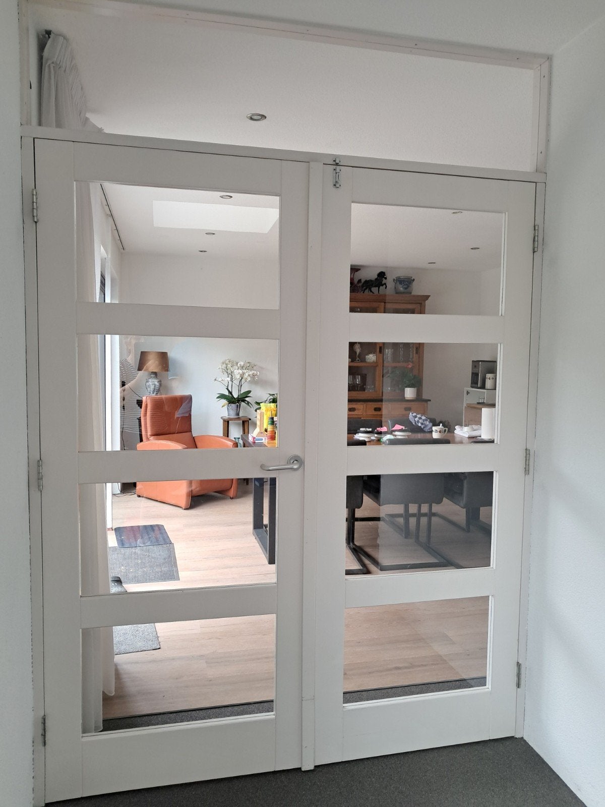 Kozijn met 2 binnendeuren met glas, 245x170 cm, Doe-het-zelf en Verbouw, Deuren en Horren, Ophalen, Binnendeur, Zo goed als nieuw