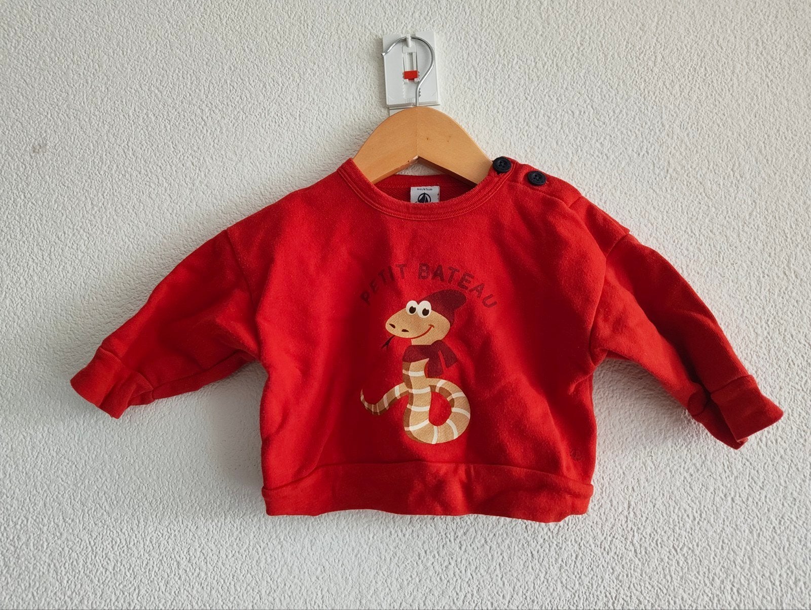 Petit Bateau sweater maat 67 – rood met slang print, Ophalen, Gebruikt, Jongetje of Meisje, Truitje of Vestje
