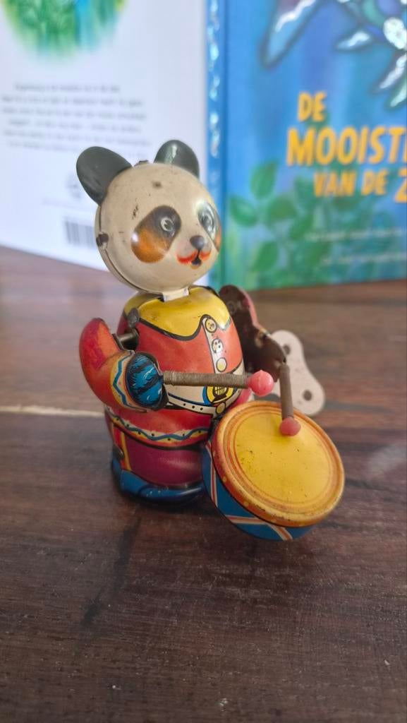 Vintage Blikken Speelgoed Panda met Trommel, Antiek en Kunst, Ophalen of Verzenden