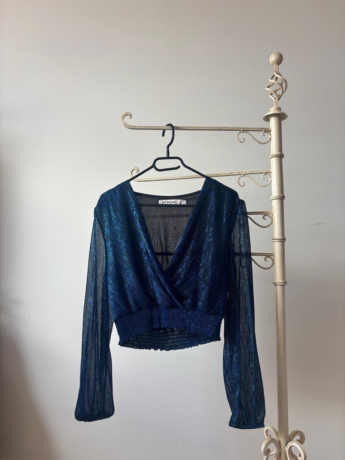 BY SWAN Paris Glitter Top Maat S, Blauw, Ophalen of Verzenden, Zo goed als nieuw, Lange mouw