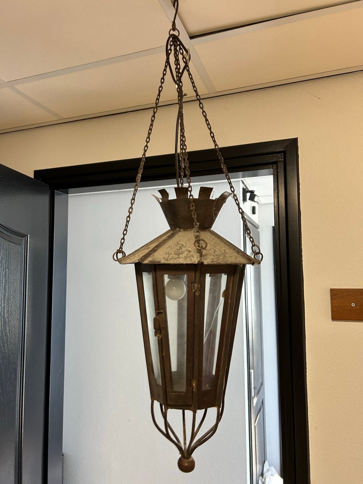 Set van 2 antieke hanglampen - Rustieke lantaarnstijl, Ophalen, Gebruikt, Metaal, E27 (groot)