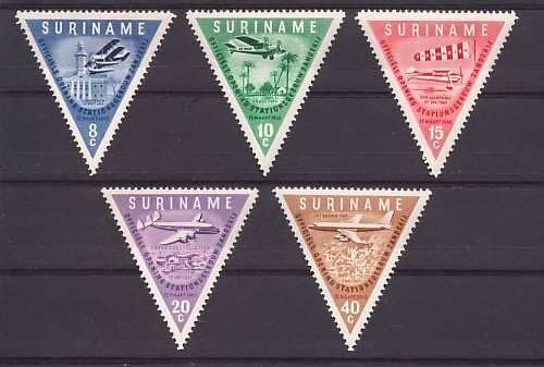 Suriname NVPH nr 340/4 postfris Vliegveld Zanderij 1960, Ophalen of Verzenden, Postfris