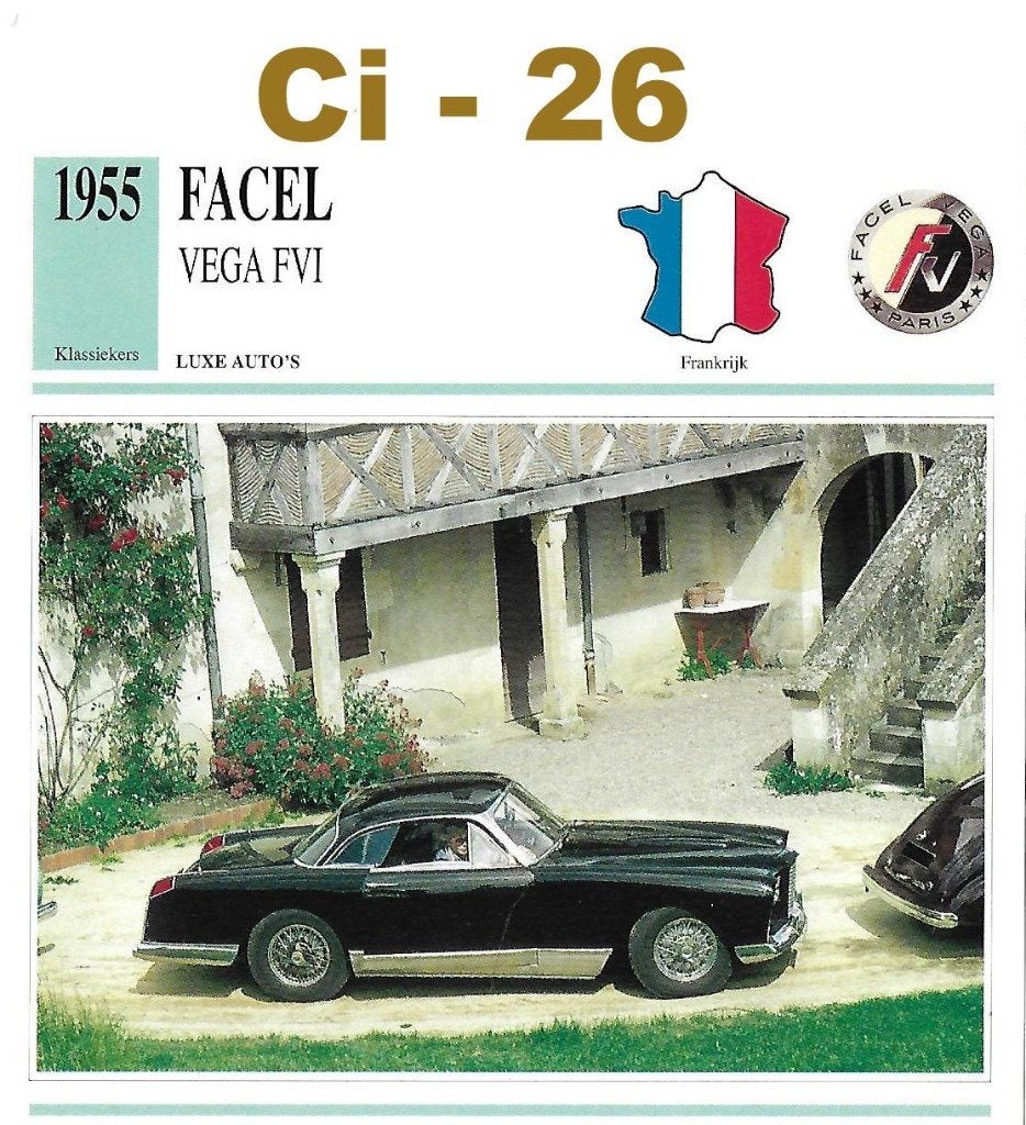 CI26 Autokaart Facel Vega FVI ( 1955 ), Ophalen of Verzenden, Auto's