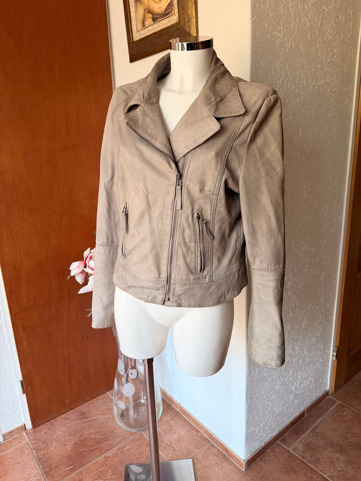 ARMA Leren Jas Dames - Maat 42 (L) - Beige, Ophalen of Verzenden, Gedragen, Maat 42/44 (L), Beige