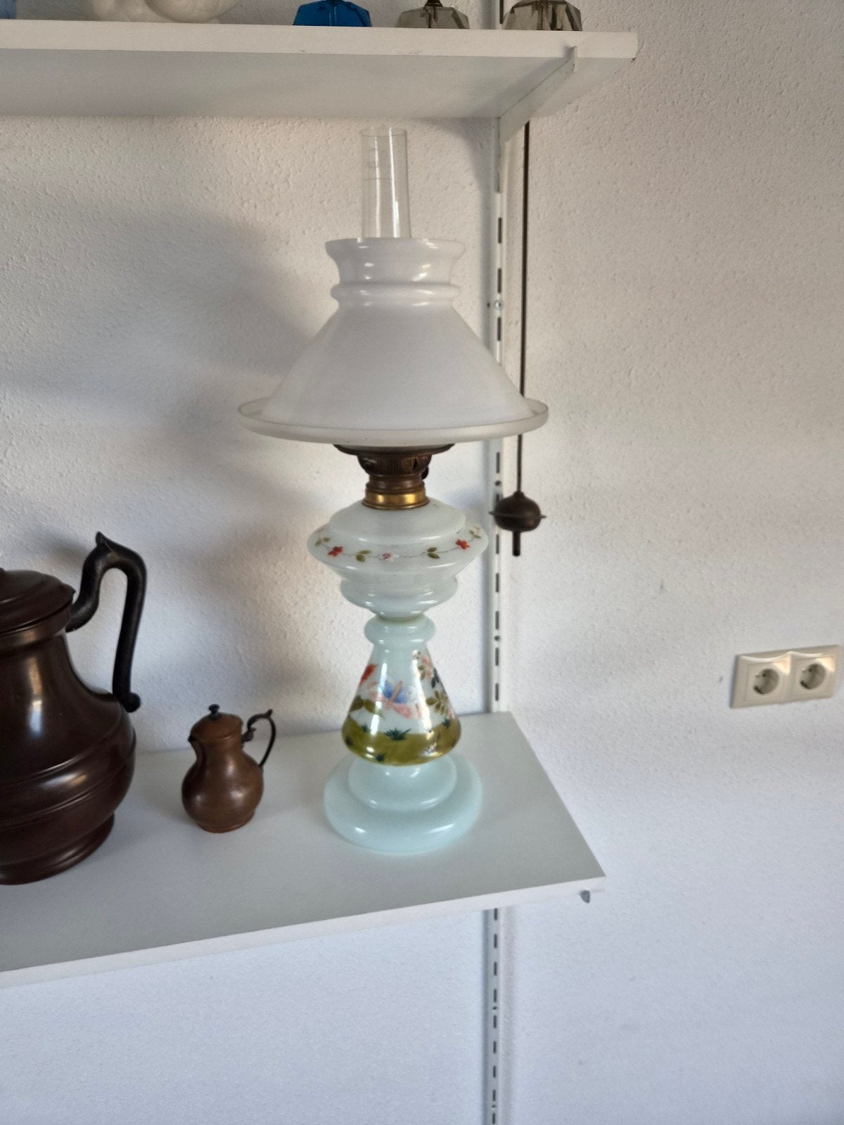 Grote antieke opaline olielamp - 65 cm hoog. 90 euro, Ophalen