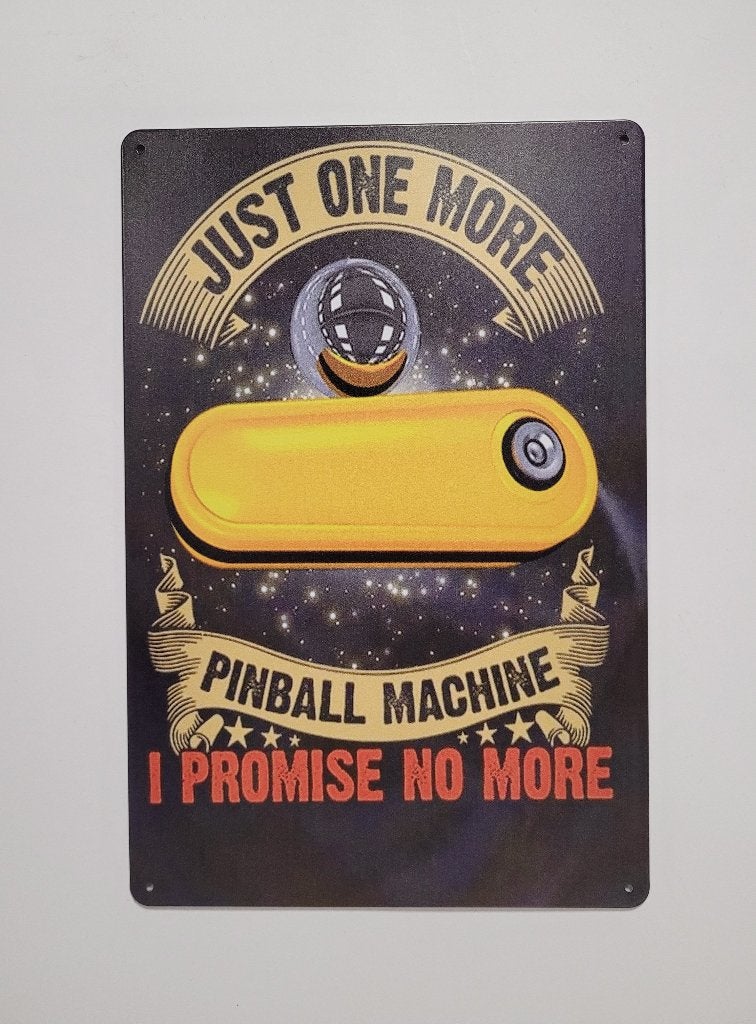 Just one more game pinball flipperkast metalen reclamebord, Info@deconoord.nl, Deco Noord, Nieuw, Ophalen of Verzenden