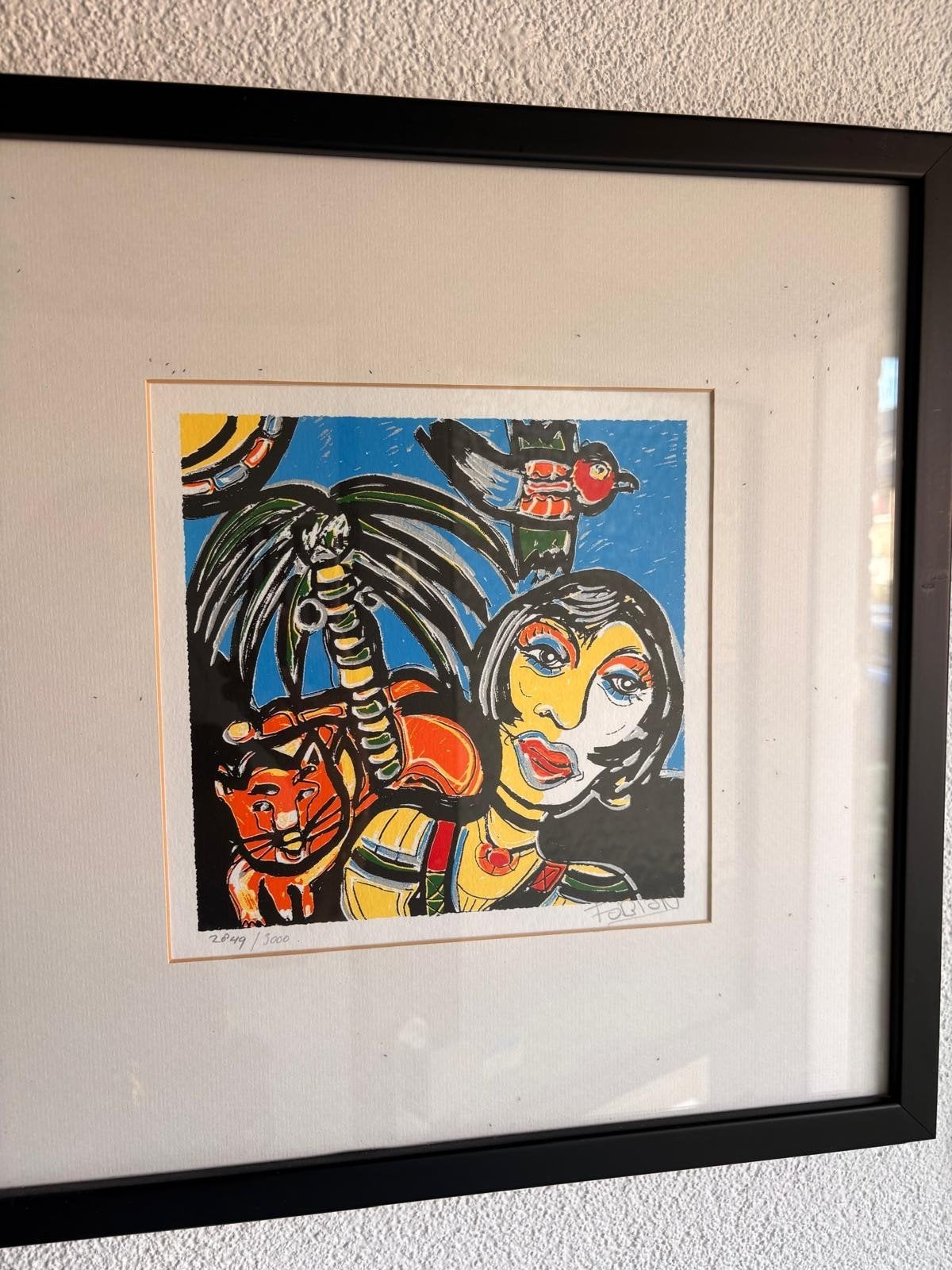 Kleurrijke zeefdruk van Fabian, gesigneerd en ingelijst, Figuren, Zeefdruk, Ophalen of Verzenden, Papier/karton