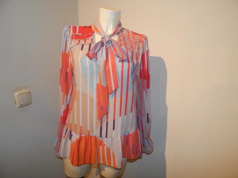 Marccain blouse top kleurrijk strepen strik hals N4 40, Maat 38/40 (M), Zo goed als nieuw, Lange mouw, Marccain