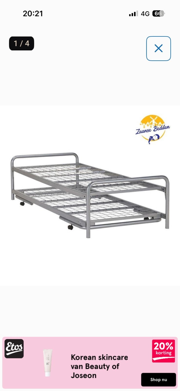 Dubbel divan onderschuifbed, Ophalen, Tweepersoons, Zo goed als nieuw, 80 cm