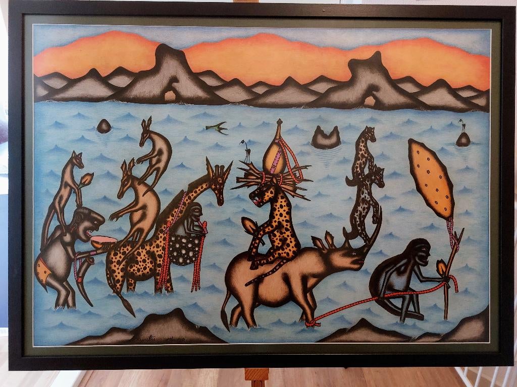 Keniaanse tekening Kivuthi Mbuno, Antiek en Kunst, Ophalen of Verzenden