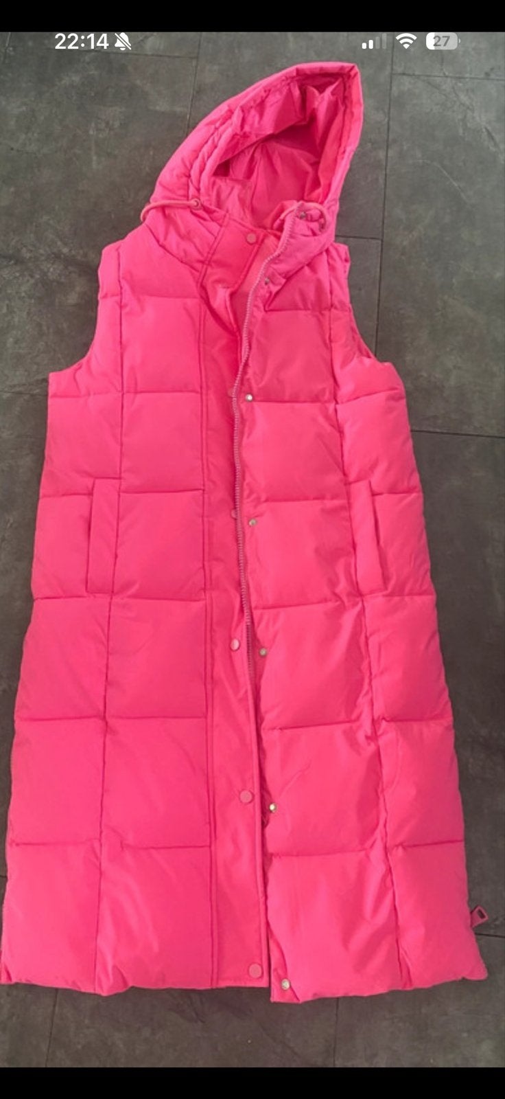 Lange roze bodywarmer met capuchon - Maat M, Ophalen of Verzenden, Zo goed als nieuw, Maat 38/40 (M), Roze