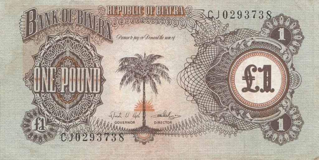 Bank of Biafra £1 unc 1968–1969, Postzegels en Munten, Ophalen of Verzenden, Overige landen, Los biljet